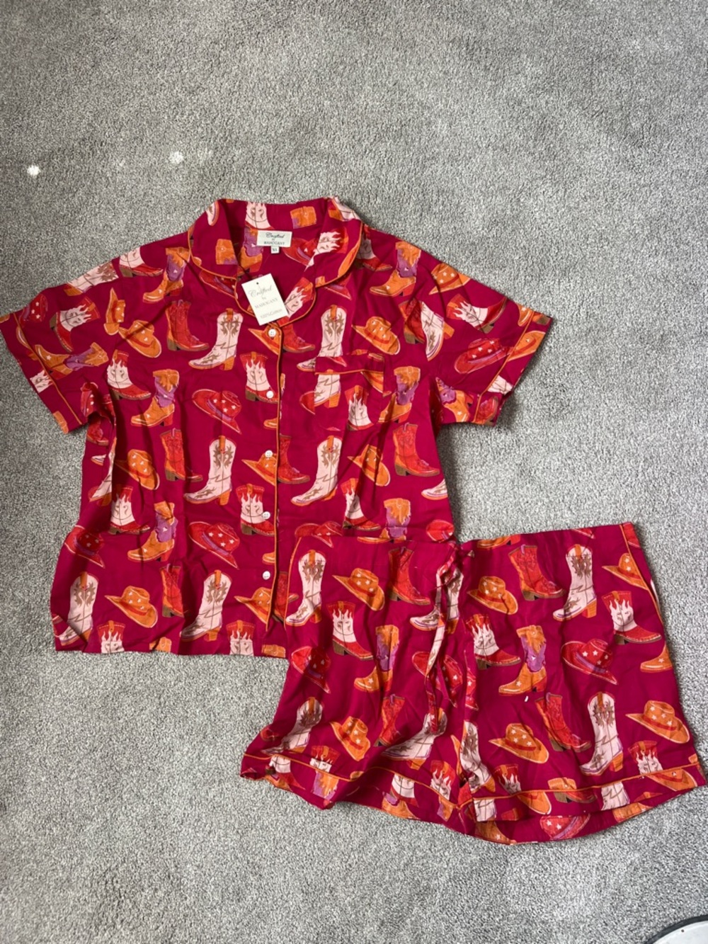 Hogan Red & Orange Cowboy Boot Print Short Pajama Set